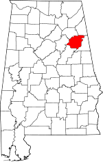 Map of Alabama highlighting Calhoun County