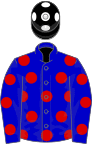 Blue, red spots, black cap, white spots