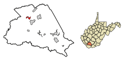 Location of Oceana in Wyoming County, West Virginia.
