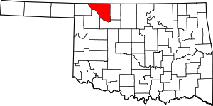 Map of Oklahoma highlighting Woods County