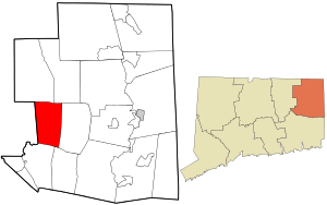 Location in Windham County and the state of Connecticut