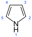 Numbered skeletal formula of pyrrole