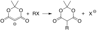 Alkylation of Meldrum's anion at carbon 5 alkyl halide