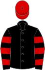 Black, red hoops on sleeves, red cap