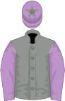Grey, mauve sleeves, mauve cap, grey star