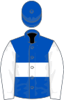 Royal blue, white hoop and sleeves