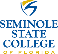 The Logo of the Seminole State College of Florida featuring the Seminole State "Shield Icon" on top of the words "Seminole State College" in blue and the words "of Florida" in yellow