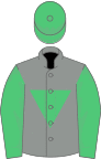Grey, emerald green inverted triangle, sleeves and cap