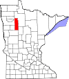 State map highlighting Clearwater County