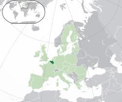 Location of Belgium (dark green) – in Europe (green & dark grey) – in the European Union (green)