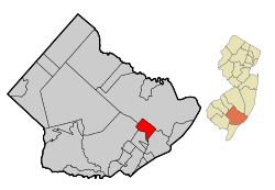 Map of Absecon in Atlantic County. Inset: Location of Atlantic County highlighted in the State of New Jersey.