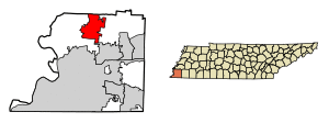 Location of Millington in Shelby County, Tennessee.