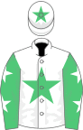 White, emerald green star, emerald green sleeves, white stars, white cap, emerald green star