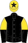 Black, yellow and black halved sleeves, yellow cap, black star