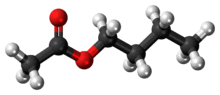 Ball-and-stick model of the butyl acetate molecule