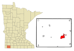 Location of the city of Worthington within Nobles County in the state of Minnesota