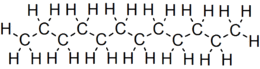 Skeletal formula of dodecane with all implicit carbons shown, and all explicit hydrogens added