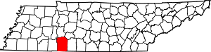 Map of Tennessee highlighting Wayne County