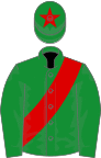 Green, red sash and star on cap