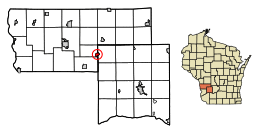 Location of Viola in Richland (lower right) and Vernon (upper left) Counties, Wisconsin.