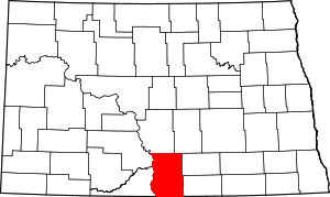 Map of North Dakota highlighting Emmons County
