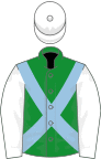 Green, light blue cross-belts, white sleeves and cap