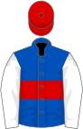 Blue, red hoop, white sleeves, red cap
