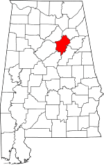 Map of Alabama highlighting St. Clair County