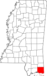 Map of Mississippi highlighting Jackson County
