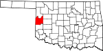 State map highlighting Roger Mills County