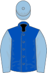Royal blue, light blue sleeves and cap
