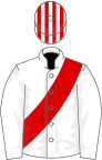 White, red sash, red and white striped cap