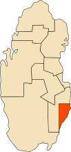 Map of Qatar with Mesaieed highlighted