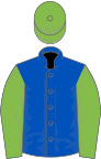 Royal blue, light green sleeves and cap