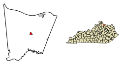 Location of Brooksville in Bracken County, Kentucky.