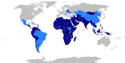 Map of the world indicating members and observers of the Non-Aligned Movement