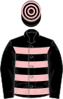 Black, pink hoops, black sleeves
