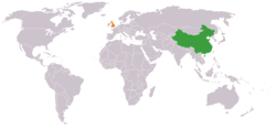Map indicating locations of China and United Kingdom