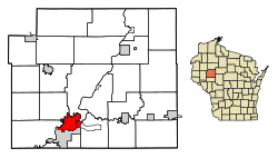 Location of Chippewa Falls in Chippewa County, Wisconsin.