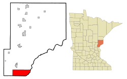 Location of the city of Rock Creek within Pine County, Minnesota