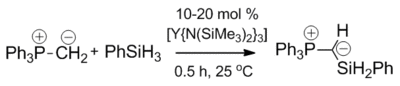 Yttrium catalysed dehydrocoupling of triphenylphosphonium methylide and phenylsilane.
