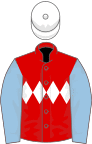 Red, white triple diamond, light blue sleeves, white cap