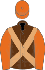 Brown, fawn cross belts, orange sleeves and cap