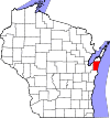 State map highlighting Kewaunee County