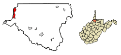 Location of New Martinsville in Wetzel County, West Virginia.