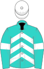 Turquoise, white chevrons and armlets, white cap