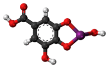 Ball-and-stick model of the bismuth subgallate molecule