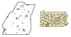 Location of Garrett in Somerset County, Pennsylvania.