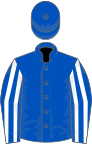 Royal blue, white striped sleeves