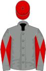 Grey, grey and red diabolo on sleeves, red cap